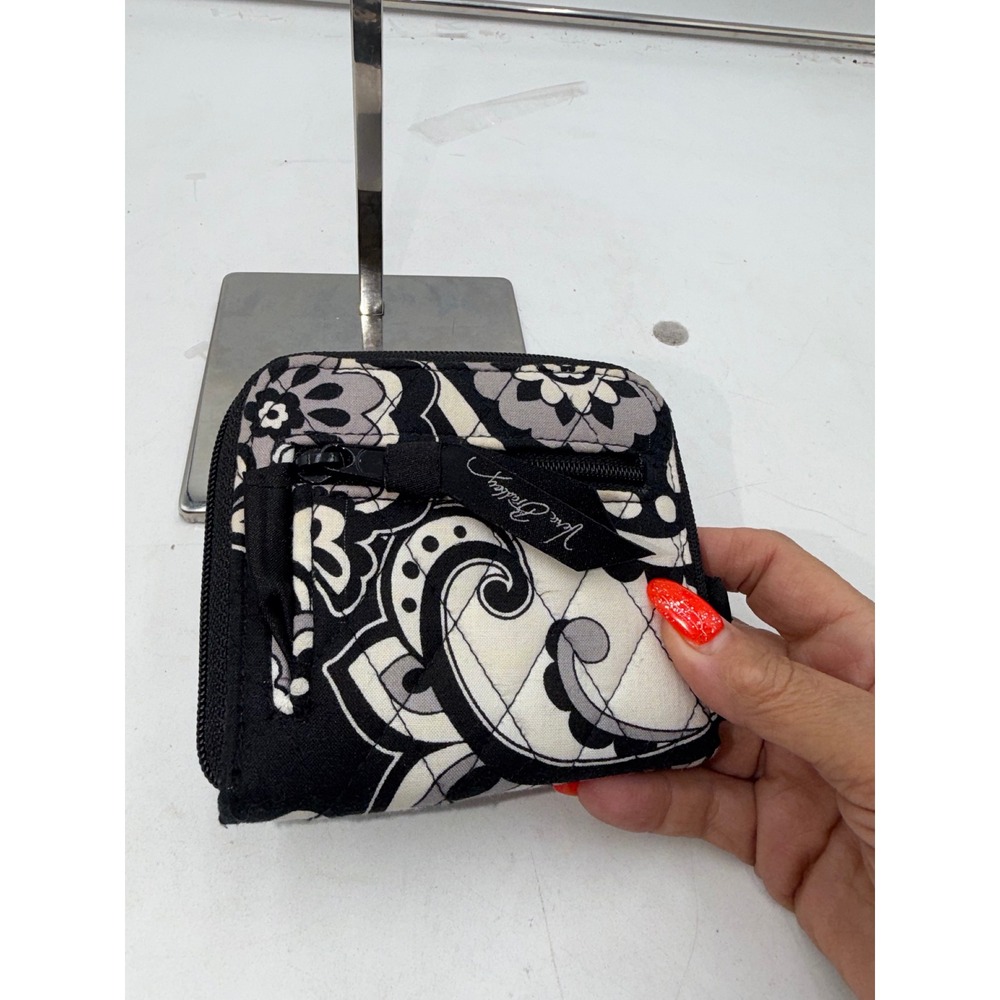 Vera Bradley night and day Black White Gray Paisley Quilted Zip Around Wallet